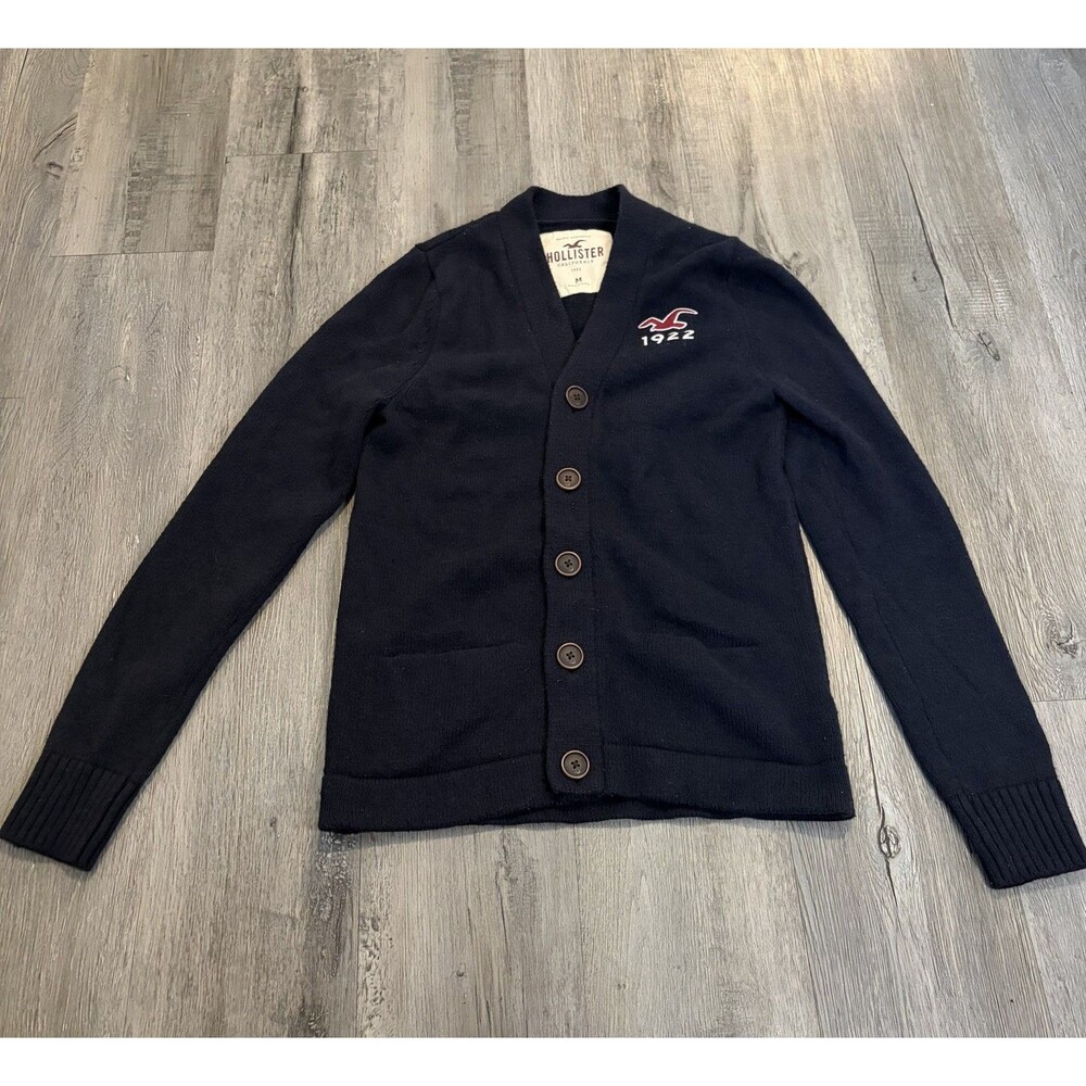 Y2K 2000s Hollister Vintage Button Up Cardigan Sweater Top Coquette Sz Med Navy